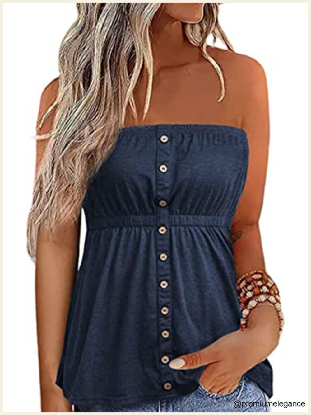 Strapless Bandeau Tube Top Pleated Summer Tank Cotton Blend